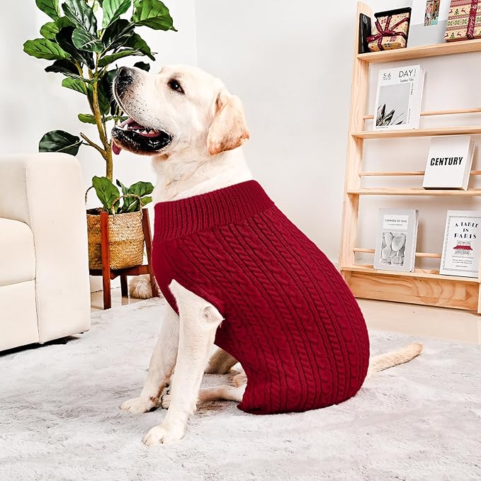2 Pack Dog Sweaters for Big Dogs Turtleneck Pullover Cable Knit Large Size Stretch Clothes Pitbull Labrador Bulldog Doberman Boy Girl Pets Winter Clothes (XL, Red & Green)