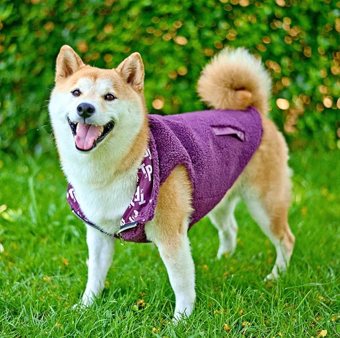 Tuff Pupper Reversible Fleece Sweater Vest for Dogs | Lightweight Comfortable Insulated Jacket | Front Zip Closure | Machine Washable | Built-in Leash Hole | Sizes for All Breeds (Small, Purple)