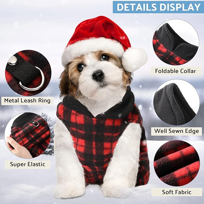 Weewooday 4 Pieces Winter Fabric Dog Sweaters with Leash Ring Soft Fleece Vest Pullover Pet Jacket Warm Dog Clothes Coats for Pet Puppy Cats Chihuahua(XXL(Neck:16.5-17.7” Chest:22.8-23.6”))