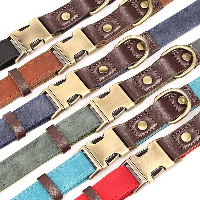 Didog Soft PU Leather Dog Collar for Large Dogs,Classic Adjustable Dog Collars with Quick Release Metal Buckle,Easy Clean and Comfortable with Nylon Lining,Green,L Neck 15-23"