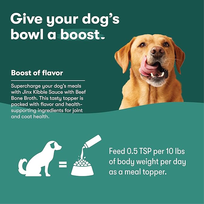 Jinx Kibble Sauce for Dogs - Premium Dog Food Kibble Topper Sauce & Flavor Booster Made with Beef Bone Broth - All-Natural Ingredients, No Additives or Fillers - 12 Oz