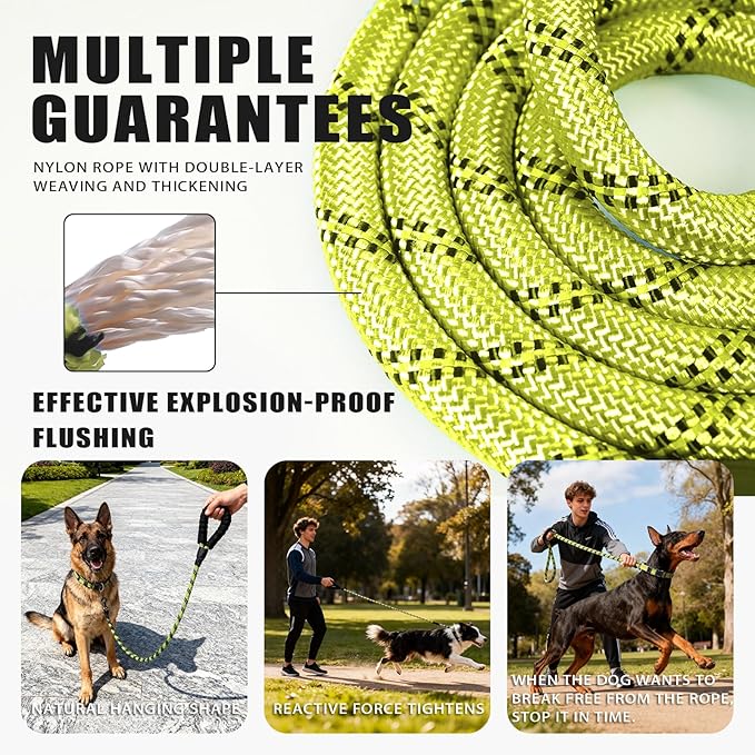 Nylon Dog Leash for Medium Large Dogs, 5-FTReflective Heavy Duty Leash with Comfortable Handle & Poop Bag Dispenser Ring, 1/2 Inch Wide, Secure Reinforcement for Walking (Green, L)