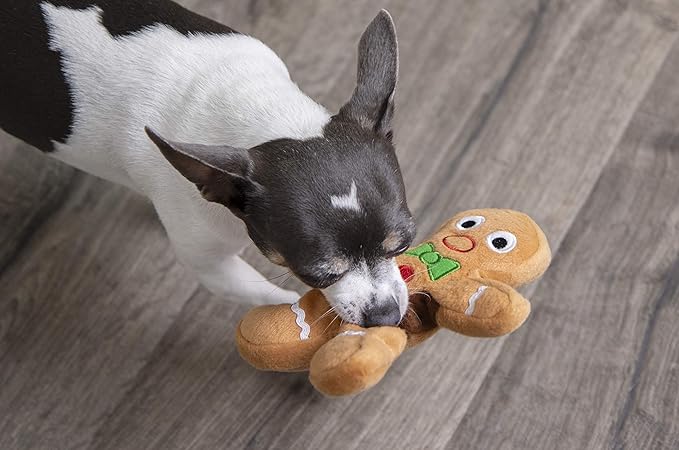 goDog Christmas Gingerbread Man Squeaky Plush Dog Toy, Chew Guard Technology - Brown, Small