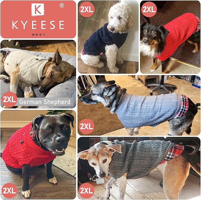 KYEESE Dog Sweater Stretchy Knitwear Pet Coat for Fall Winter Cold Weather Warm Turtleneck Large Dogs Sweater with Gingham Patchwork Soft Pullover Dog Sweaters for Large Dogs