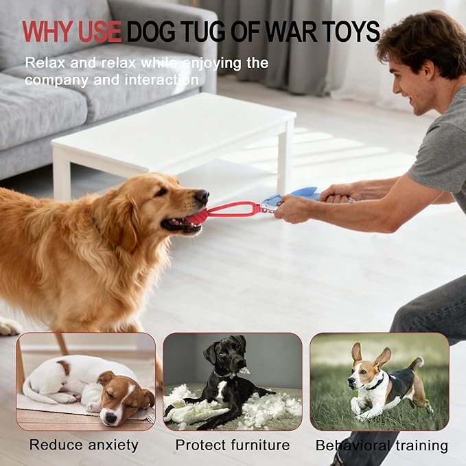 Dog Tree Tug of War Toy with Handles,Tethered Tug of War Outdoor Toy with Squeaky Self Play for for Small to Medium Dogs to Exercise Play Rope,Ball with Rope Dog Toy