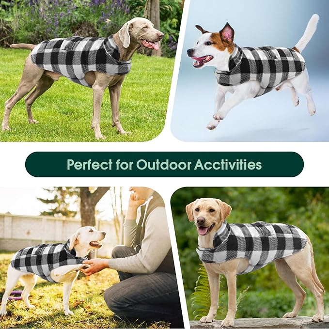 Kuoser Dog Winter Coat, Windproof Dog Fleece Jacket British Style Plaid Cold Weather Doggie Vest Coats, Reversible Cozy Warm Puppy Clothes Pet Apparel for Small Dogs XS