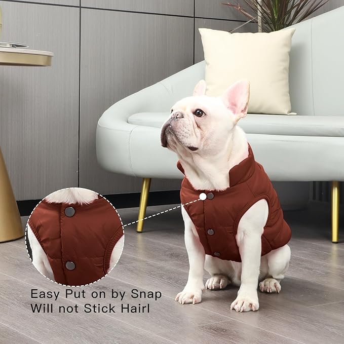 2 Layers Fleece Lined Warm Dog Jacket for Puppy Winter Cold Weather,Soft Windproof Small Dog Coat,Brown S