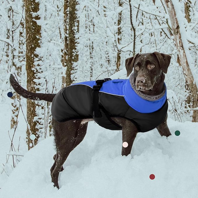 IECOii Extra Warm Reflective Adjustable Dog Jacket with Buckle Fleece Turtleneck for Small Medium Extra Large Dogs in Cold Weather