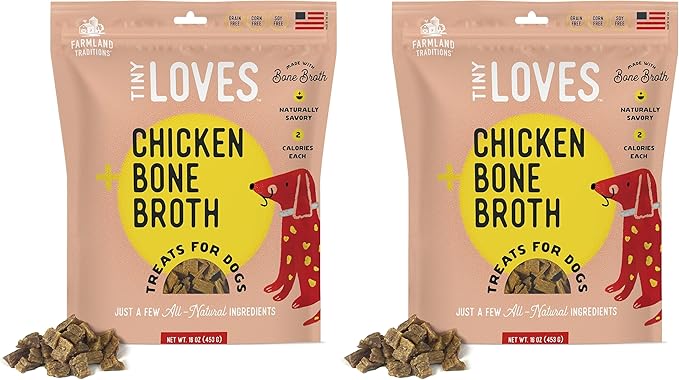Farmland Traditions Tiny Loves Jerky Trainer Treats for Dogs w/Bone Broth (Chicken, 16 oz.) (Pack of 2)