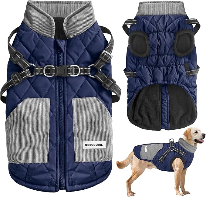 Mosucoirl Warm Dog Coats Pet Clothes, Waterproof Dogs Jacket Reflective Pet Outfits Winter Dog Cold Weather Coat Cozy Snow Jackets Vest for Small Medium Large Dogs Puppy Doggie (NavyBlue, XS)