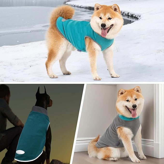 cyeollo 2 Pack Dog Sweater Fleece Vest Pullover Pet Sweatshirt Reflective Lightweight Dog Clothes for Large Dogs Boy Girl Pet Apparel Teal & Grey, XXXL