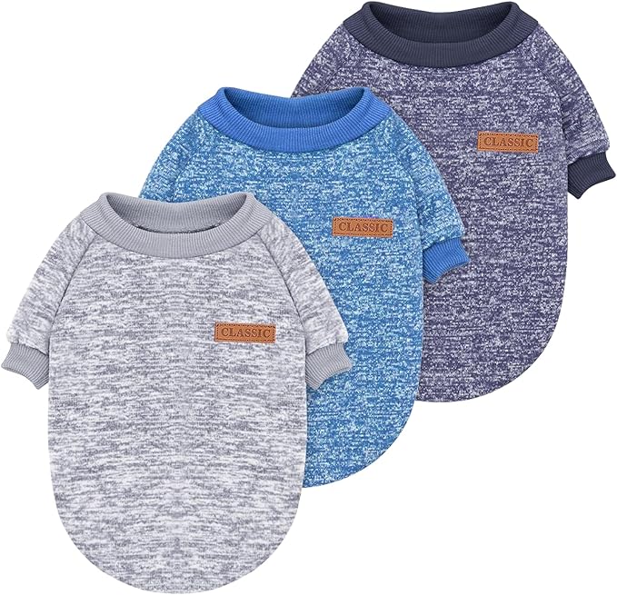 Idepet Pet Dog Classic Knitwear Sweater 3 Pcs, Fleece Coat for Small,Medium Dogs,Warm Pet Dog Cat Clothes,Soft Puppy Customes for Dog Grils Boys,XX-Small