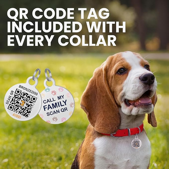 BRONZEDOG Rolled Leather Dog Collar for Small Medium Large Dogs with QR ID Tag (M: 14-16 Inch, Chocolate Brown)