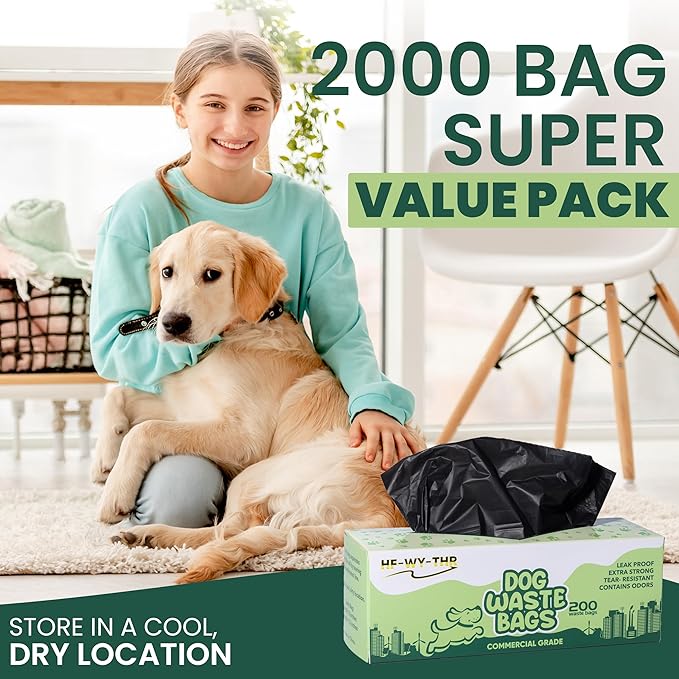 Dog Waste Bags 2000 Count - Thick, leakproof, tear-resistant replacement poop bags for outdoor dispensers