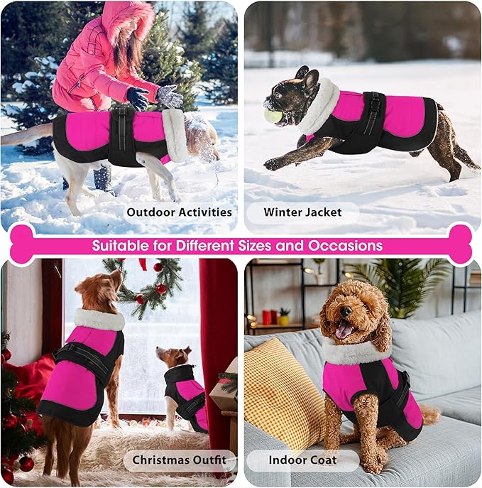 Dogcheer Waterproof Dog Coat, Christmas Dog Winter Jacket, Adjustable Puppy Fleece Coat for Cold Weather, Reflective Turtleneck Snow Jacket for Small Medium Large Dogs - Pink, 2XL