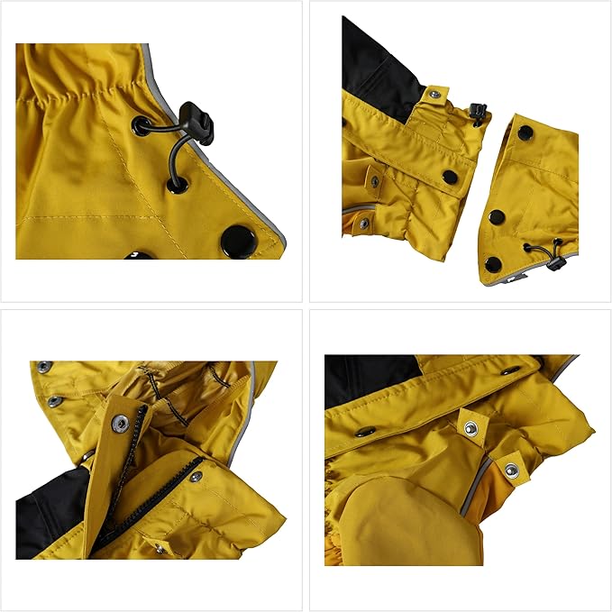 LOVELONGLONG Waterproof Dog Raincoat with Removable Hood – Outdoor Full Body Dog Jacket, Windproof Snowproof Shell Suit – All Season Pet Rain Gear Mustard Yellow XL