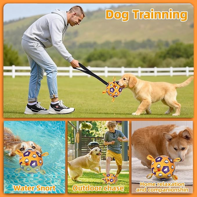 Dog Toys Soccer Ball, Soccer Ball with Straps, Interactive Dog Toys for Tug of War, Dog Water Toy, Durable Dogs Balls for Small Medium & Large Dogs