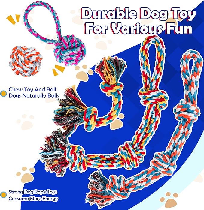 Dog Rope Toys for Aggressive Chewers, Nearly Indestructible Dog Toys Set for Large/Medium Dogs, Heavy Duty Natural Cotton Rope Chew Toy for Teething, Tug Toy 9 Pack