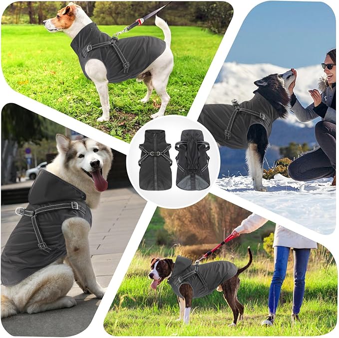 Mosucoirl Dog Raincoat Waterproof Dog Hoodie Reflective Dog Raincoat Hooded Adjustable Rain Jacket for Small Medium Large Dogs Puppies (Black, L)