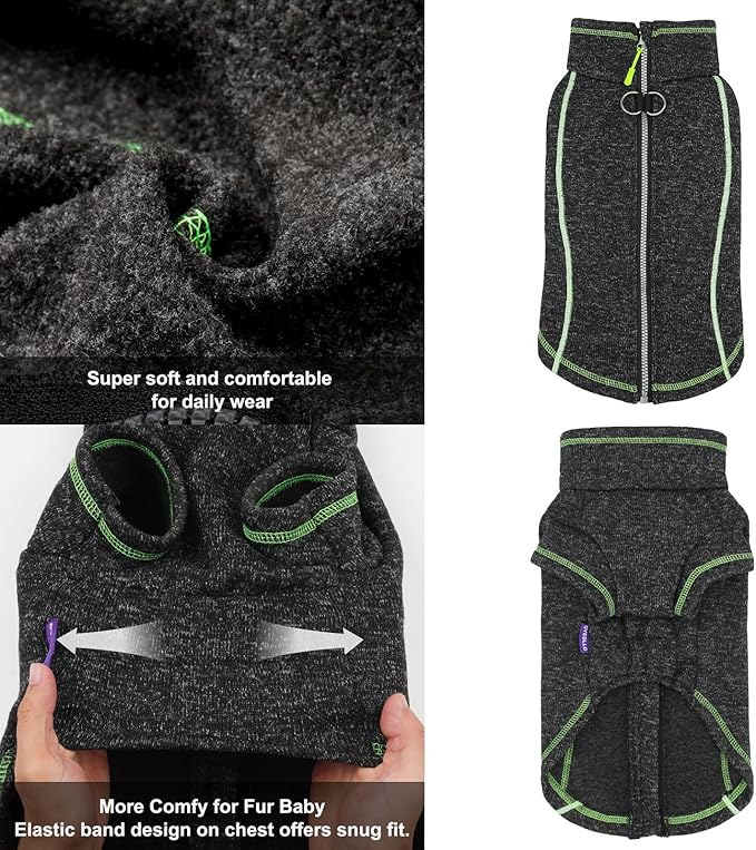 cyeollo Dog Coat Fleece Dog Jacket Reflective Sweater Zipper Pet Clothes with D Ring Dogs Winter Coat for Medium Dogs