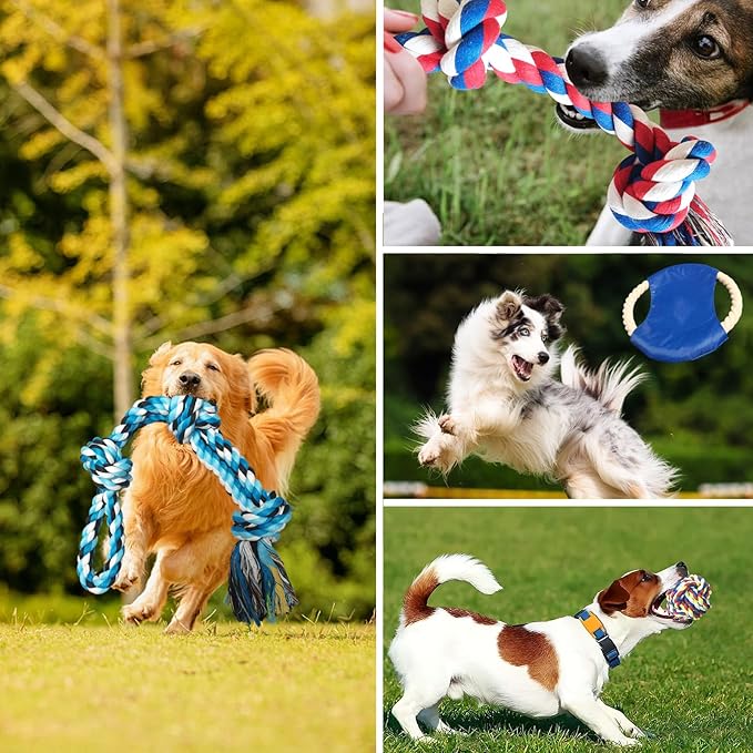 6 Pack Dog Rope Toys for Small Medium Large Breed, Tough Chew Ropes Tug Toy for Dogs, Flying Disc Fetch Toy Dog Rope Ball, Interactive Toy for Boredom, Puppy Teeth Cleaning