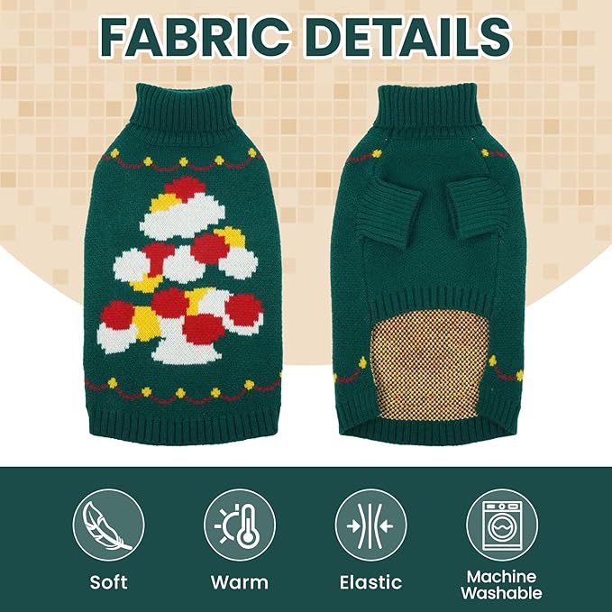 BRKURLEG Dog Sweaters, Christmas Dog Sweaters, Medium Large Dogs Warm Sweater for Cold Weather, Pullover Sweater Xmas New Year, Winter Knitted Sweatshirt Outfit for Boston Terrier, Beagle (Green, L)