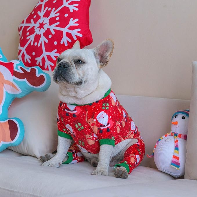 CuteBone Small Dogs Christmas Outfit Soft Puppy Onesies Pjs Dog Pajamas Pet Coat Cat Apparel Comfy Doggie Jumpsuit Bodysuit for All Seasons P135XS