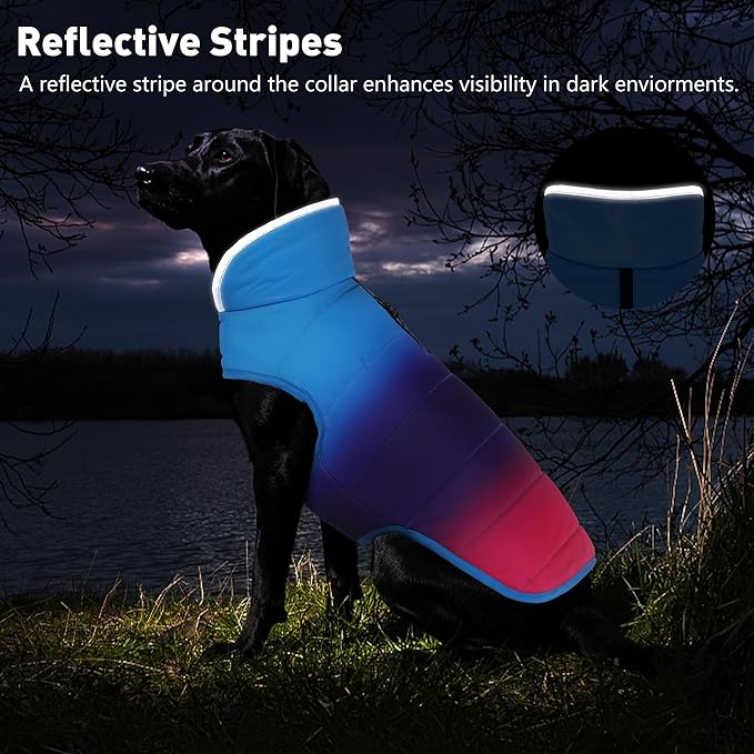 Dog Winter Coat, Waterproof Dog Jacket with Leash Hole, Reflective Adjustable Pet Snow Vest, Warm Fleece Sweater for Small Medium Large Dogs - Gradient Blue, XL