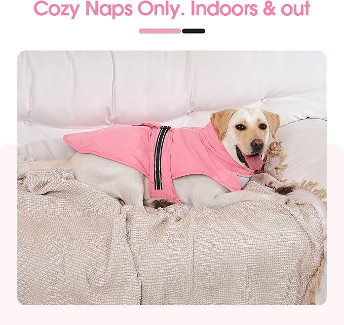 Medium Dog Coat, Warm Dog Winter Jacket, Waterproof Dogs Snowsuit with Foldable High Collar, Reflective Strips, Leash Hole, and Adjustable Hook & Loop Closure - Ideal for Cold Weather - Pink M
