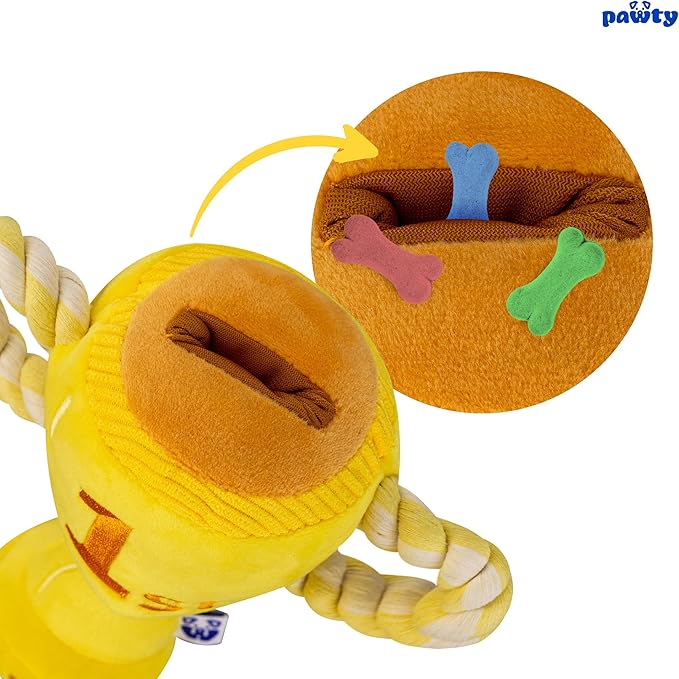 Trophy Interactive Dog Toy - Interactive Snuffle Tug Rope Enrichment Pet Toy - Tough Durable Birthday Gift for Aggressive Chewer Puppy - Cute Squeaker Plush for Teething - Parody Dog Toy
