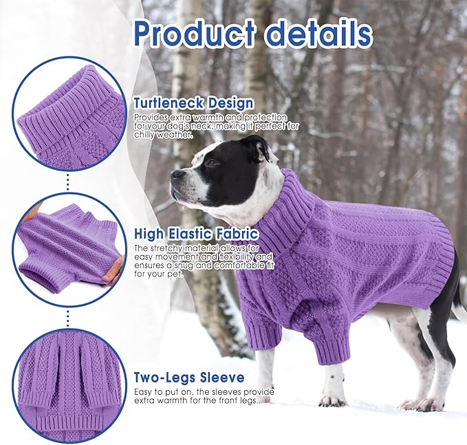 Queenmore Dog Sweaters for Medium Dogs Girls Boys,Soft Dog Sweater Xmas,Turtleneck Pullover Pet Sweaters Knitwear Outfit for Holiday,Knitted Soft Thick Warm Sweater for Bulldog,Dachshund(Purple,M)