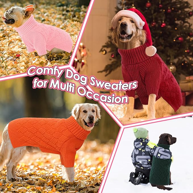 AOFITEE Dog Sweater, Turtleneck Dog Sweaters for Small Dogs Female, Dogs Winter Sweaters Girl Boy, Small Pet Christmas Sweater, Classic Cable Holiday Knitwear for Pug Dachshund (Pink, S)