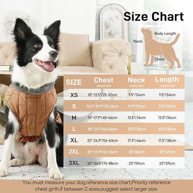Warm Fleece Dog Coats with Durable Harness Buitl in D-Ring,Waterproof Puppy Jacket for Small Dogs,Dog Vest for Cold Winter,Burnished Khaki M