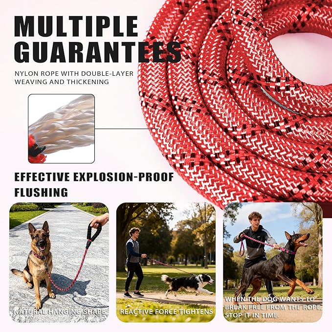 Nylon Dog Leash for Medium Large Dogs, 5-FTReflective Heavy Duty Leash with Comfortable Handle & Poop Bag Dispenser Ring, 1/2 Inch Wide, Secure Reinforcement for Walking (Red, M)