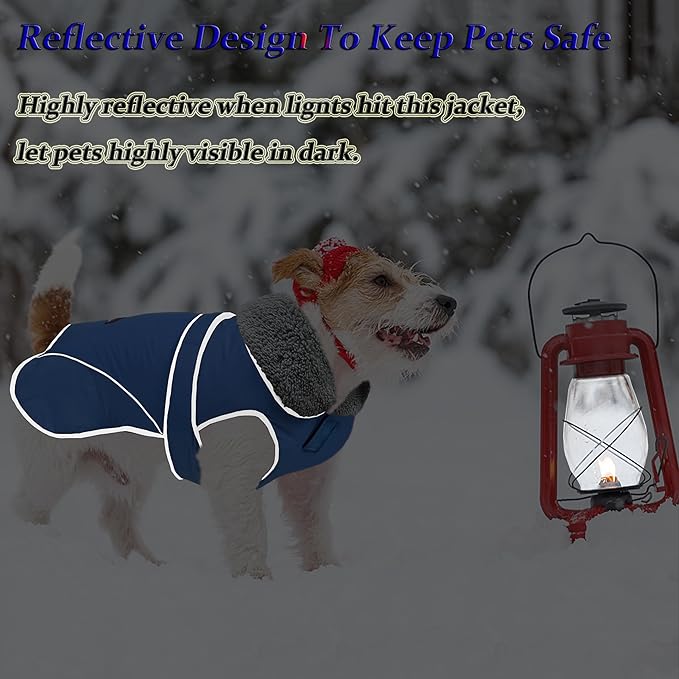 Dogcheer Dog Coat, Waterproof Dog Jacket Reflective Pet Winter Coat with Adjustable Hook & Loop, Christmas Puppy Fleece Jacket Warm Turtleneck Snowsuit for Small Medium Large Dogs - Blue, XL