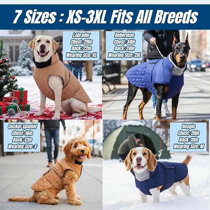 Upgraded Classic Quilted Active Fit Dog Winter Coat, Waterproof & Lightweight Coats for Medium Dogs, Easy On & Off Pet Jacket Adjustable, 2-Layer Warmth Thick Fabric Pet Clothes for Bulldog(Khaki, M)