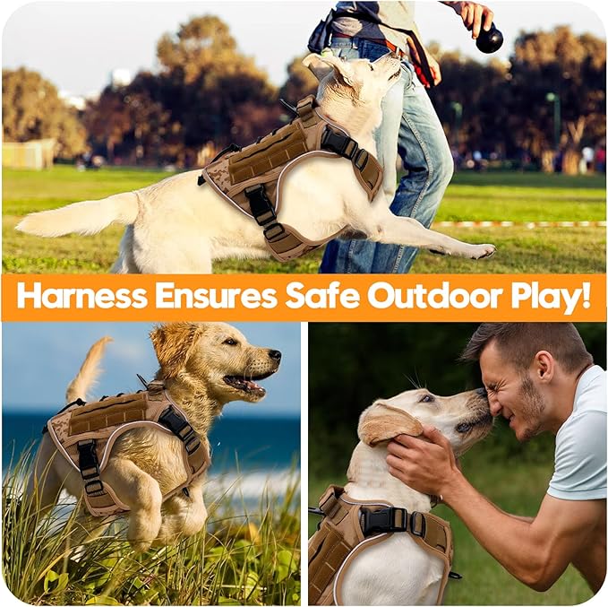 Heavy-Duty Tactical Dog Harness for Large Dogs, No Pull Adjustable Reflective Pet Vest with Molle System, K9 Military-Grade Control for Service Training, Outdoor & 10+ Breeds, Khaki Camo, XX-Large