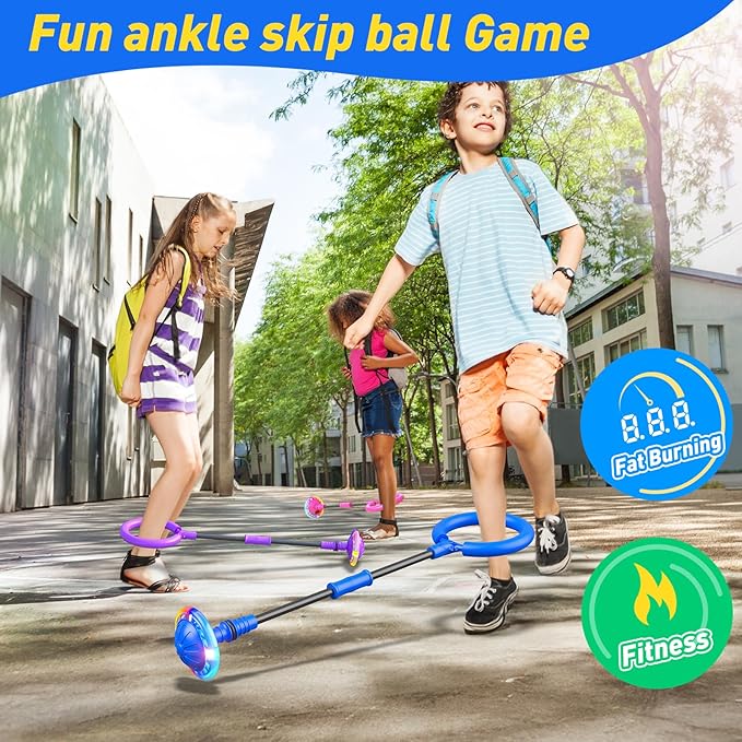 Skip Ball for Kids, Ankle Skip Ball Toy with Counter, Timer and Cal Calculator, Boys Birthday Gifts for Age 6 7 8 9 10+, Rechargeable Colorful Flash Wheel Skip Ball for Boys, Indoor Outdoor Toys