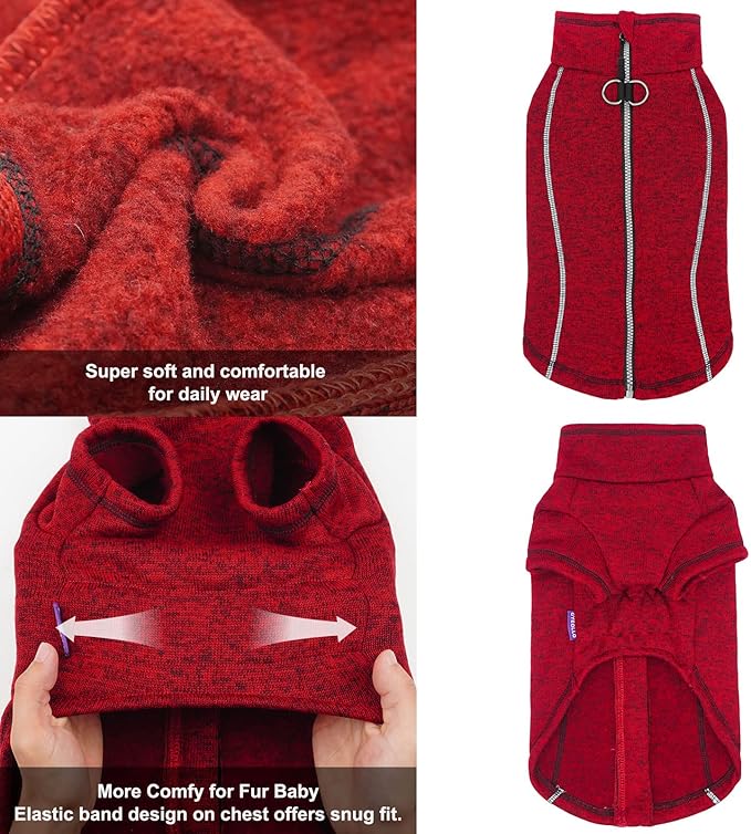 cyeollo Fleece Dog Jacket Sweater with Fleece Lining Zipper Reflective Jackets Small Dog Clothes Winter Coats Warm Pet Apparel