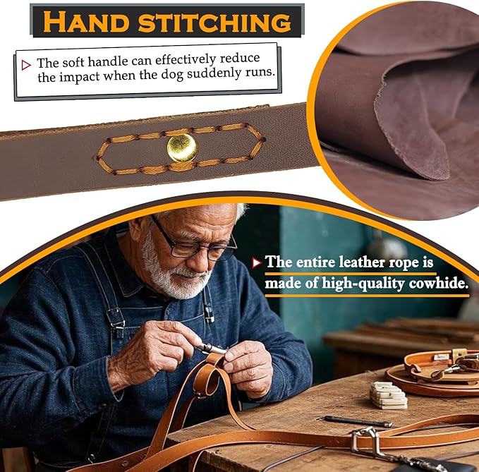 Leather Dog Leash 6 ft x 3/4 inch,Strong and Soft Heavy Duty Genuine Leather Dog Leash for Large, Medium, Small Dogs Premium Leather Leash for Dogs
