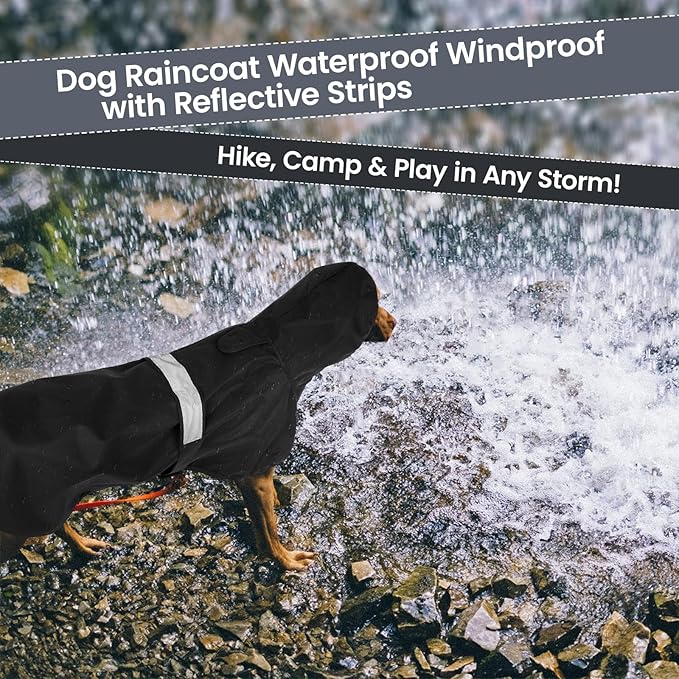 Nanaki Rain Poncho for Large Dogs with Leash Hole, Reflective Adjustable Pet Rain Vest for Rainny Snow Foggy Days,Windproof Waterproof Dog Coat Jacket for Outdoor Hiking Walking Hunting Black 3XL