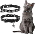EXPAWLORER Halloween Cat Collar for Girl Boy- Adjustable Leather Pet Collar with Safety Elastic Belt,Personalized Punk Accessories Buckle Collars with Bell & Durable D-Ring, Skull(Black)