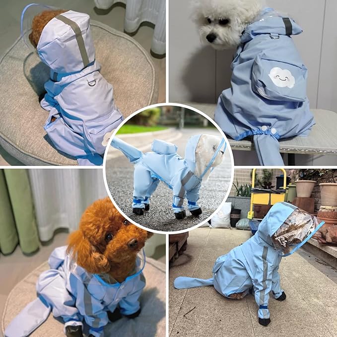Small Dog Raincoat with Legs, Ideal for Teddy Bears, Waterproof Full Coverage with Mini Backpack, Reflective Hoodie and Detachable Tail (Yellow, X-Small(Suggest Weight 1.3-3.3lb))
