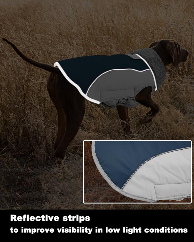 Doglay Dog Jacket Waterproof Dog Coat, Reflective Cold Weather Winter Coat, Adjustable Turtleneck Fleece Puppy Snow Jacket with Harness Hole for Small Medium Large Dogs