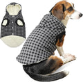 Fleece Lining Dog Hoodie for Medium Dogs Extra Warm Plaid Sweater with Drawstring Hooded Coats in Winter Doggie Jacket,Black XL