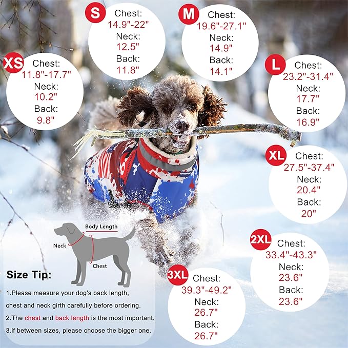 Dogcheer Dog Winter Coat, American Flag Dog Jacket with Harness, Adjustable Puppy Coat with Zipper, Waterproof Pet Fleece Jacket Snowsuit for Small Medium Large Dogs - US Flag 2XL