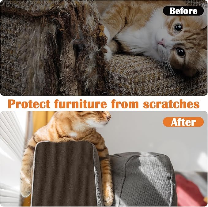 Cat Scratch Furniture Protector - 158" x 15.8" Trimmable Self-Adhesive Cats Claws Scratch Pads, DIY Cat Climbing Couch Protector for Scratch Post Cat Tree Replacement Indoor (Brown)