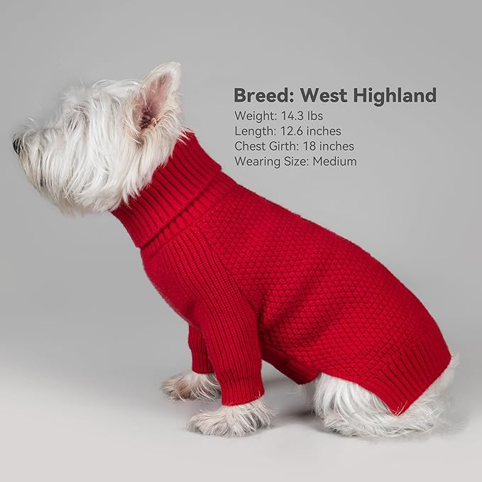 cyeollo 2XL Dog Sweater, Warm Stretchy Sweaters for Large Dogs Girl, Pullover Knitted Thermal Winter Big Dog Clothes with Sleeves, Turtleneck Pet Beagle Border Collie Apparel, Red XXL
