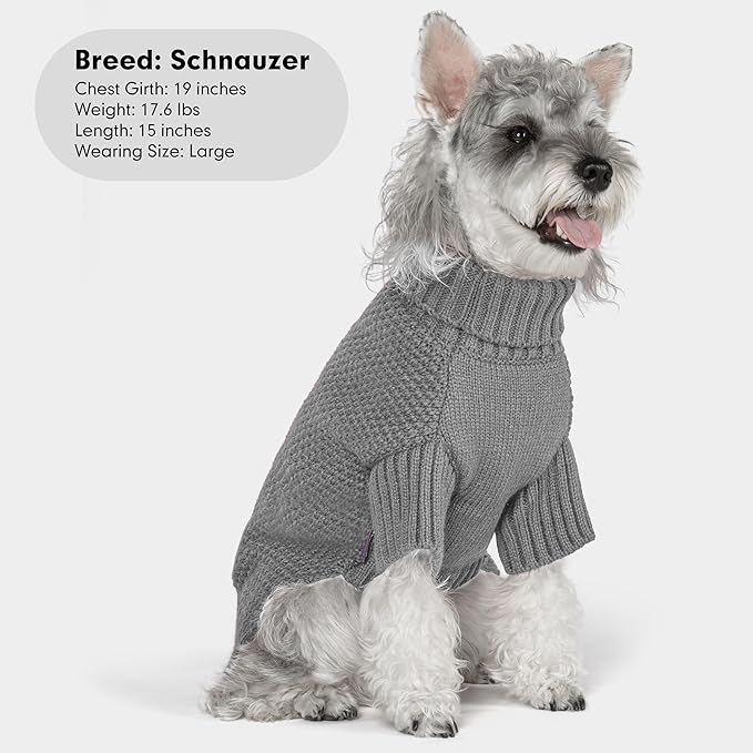 cyeollo Small Dog Sweater with Leash Hole Turtleneck Knitted Warm Dog Clothes Puppy Sweaters for Small Dogs, Grey S