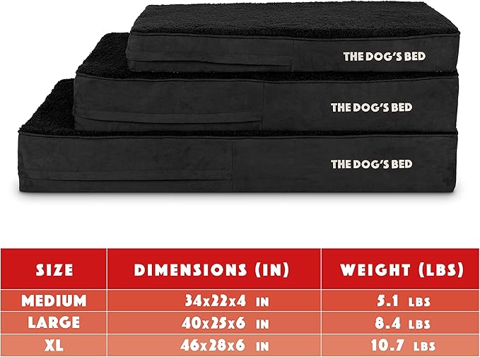 The Dog’s Bed Orthopedic Memory Foam Dog Bed, Large Black Plush 40x25, Pain Relief for Arthritis, Hip & Elbow Dysplasia, Post Surgery, Lameness, Supportive, Calming, Waterproof Washable Cover